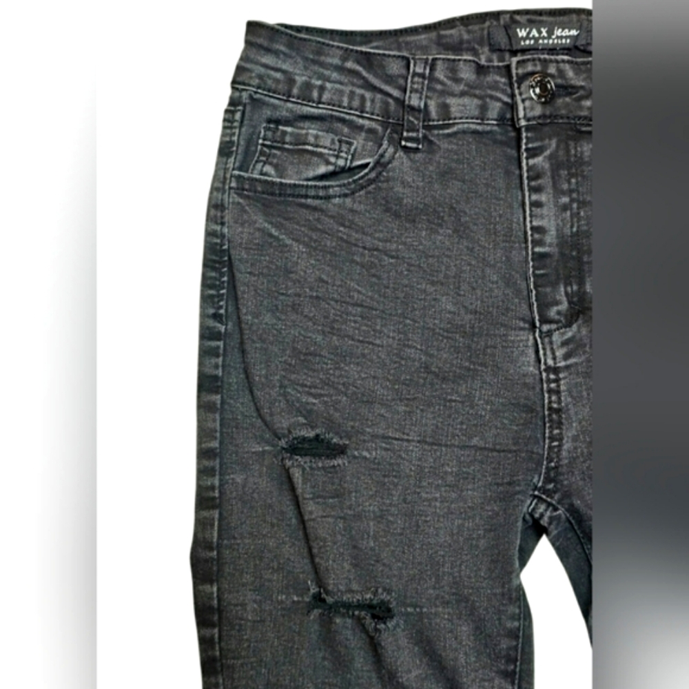 Wax Denim Black Gray Western Grunge Distressed Skinny Jeans Size 11 - Picture 8 of 10